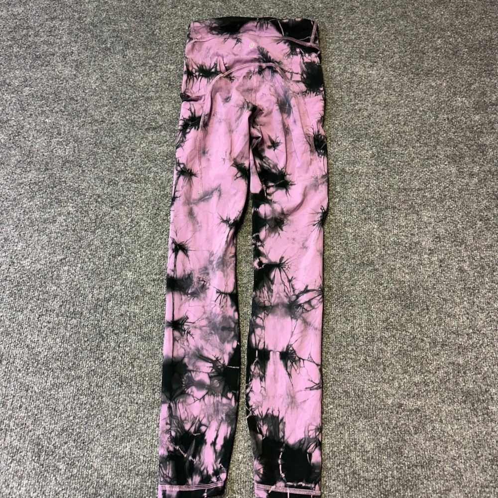 Lululemon Leggings Womens Size 2 Purple Black Tie Dye High Rise Pockets Athletic